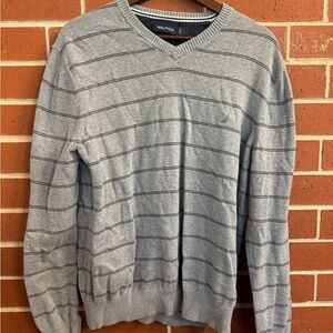 Nautica Men’s Striped Gray V-Neck Sweater Size L